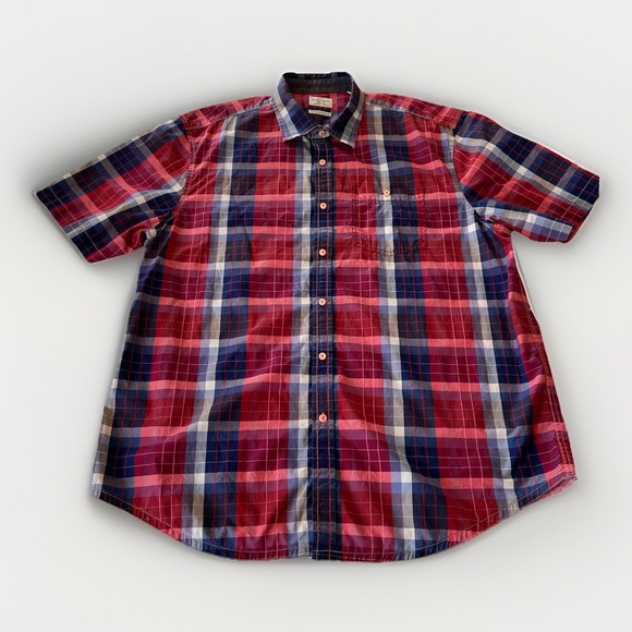 Tommy Bahama Men's Short Sleeve Button Up Shirt XL Red White Blue Plaid Cotton - Picture 2 of 8